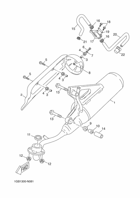 Yamaha 1GB-E4881-00 Hose, Bend 1 — shown on the Exhaust parts diagram