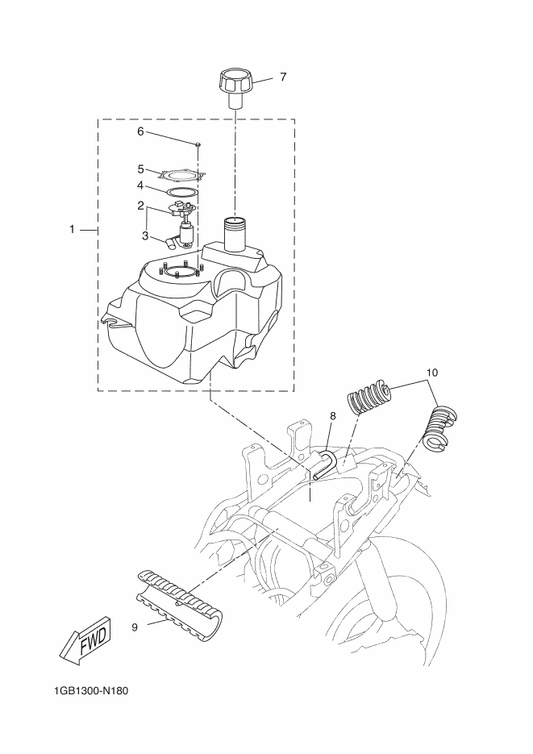 Yamaha 1GB-F4491-00 . Bracket, Fuel Pump — shown on the Fuel Tank parts diagram