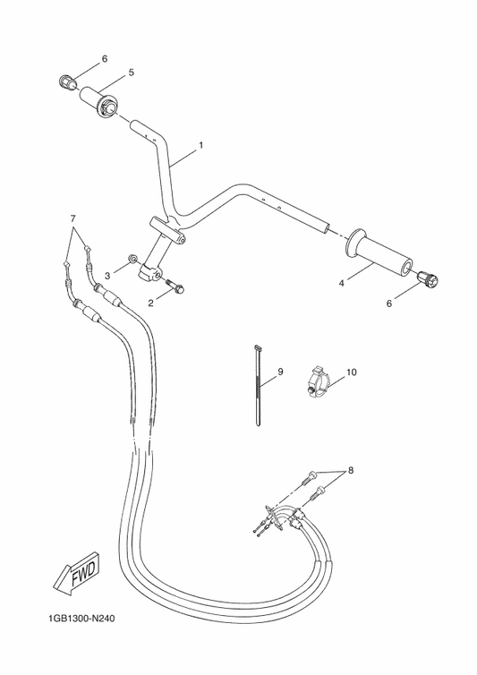 Yamaha 1GB-F6301-00 Throttle Cable Assy — shown on the Steering Handle & Cable parts diagram
