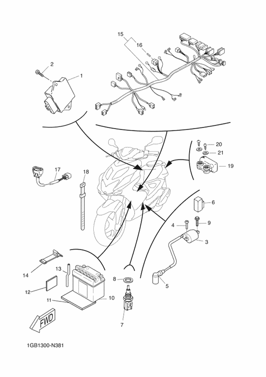 Yamaha 1GB-H2590-00 Wire Harness Assy — shown on the Electrical 2 parts diagram