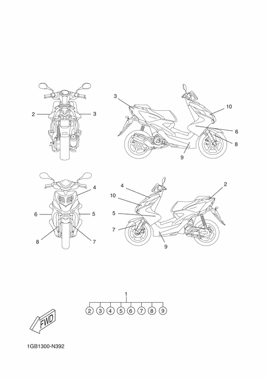 Yamaha 1PH-F17AA-00 Graphic Master Sheet 1 — shown on the Graphic & Emblem parts diagram