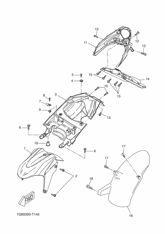 Yamaha 1PH-F1511-00-P1 Fender, Front — shown on the Fender parts diagram