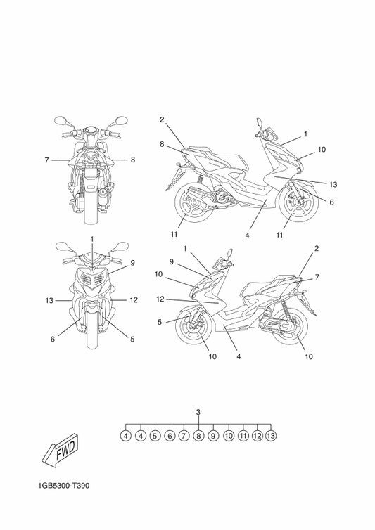 Yamaha 1GB-F173F-10 . Graphic 2 — shown on the Graphic & Emblem parts diagram
