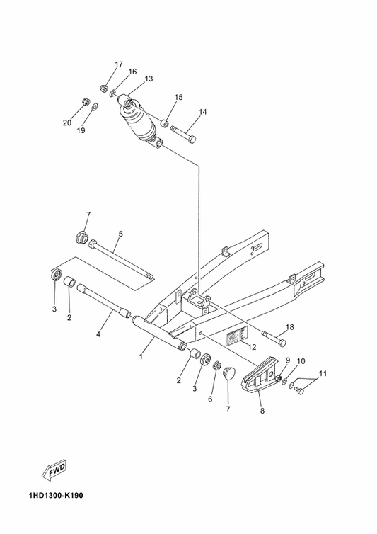 Yamaha 90387-128E2 Collar — shown on the Rear Arm & Suspension parts diagram