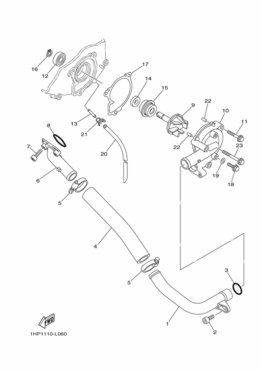 Yamaha 3B4-12481-00 Pipe 1 — shown on the Water Pump parts diagram