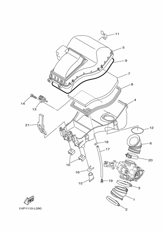 Yamaha 2BG-E4411-00 Case, Air Cleaner 1 — shown on the Intake parts diagram