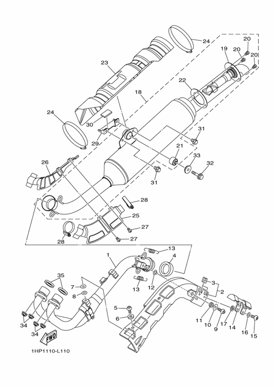 Yamaha 1HP-F7414-00 . Damper, Footrest — shown on the Exhaust parts diagram