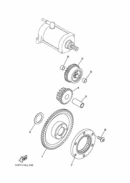 Yamaha 1PE-15560-00 Damper Assy — shown on the Starter Clutch parts diagram