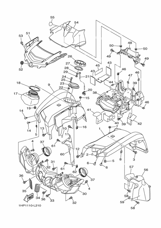 Yamaha 1HP-F1556-00 Fender, Front 2 — shown on the Front Fender parts diagram