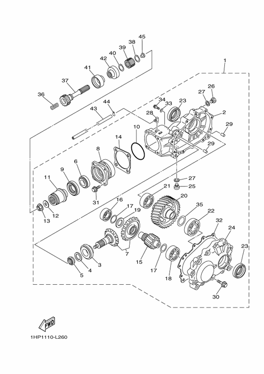 Yamaha 1HP-46101-00 Rear Axle Gear Case Assy — shown on the Drive Shaft parts diagram