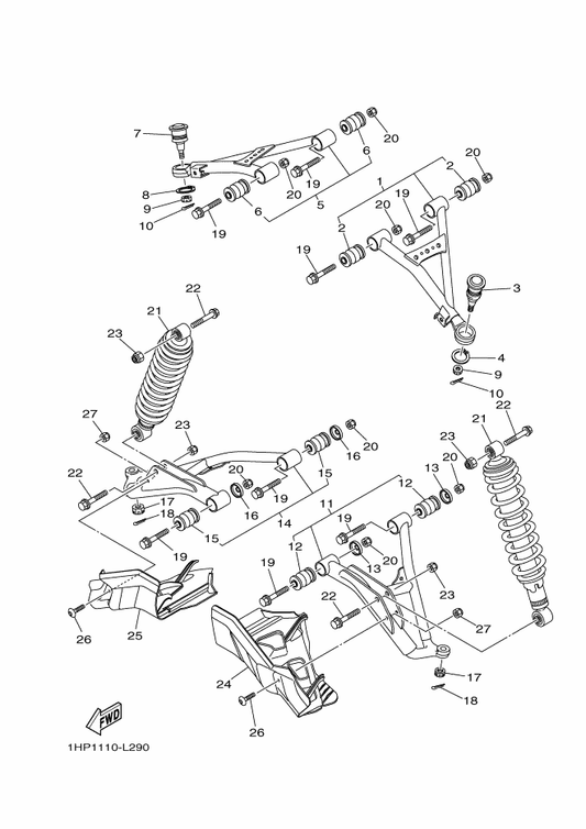 Yamaha 1HP-F3350-00 Shock Absorber Assy — shown on the Front Suspension & Wheel parts diagram