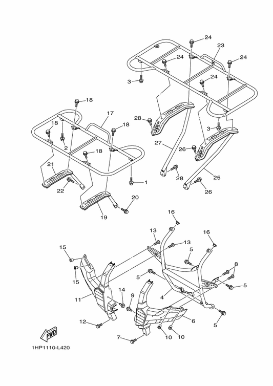 Yamaha 1HP-F482J-00 Frame, Carrier 1 — shown on the Guard parts diagram