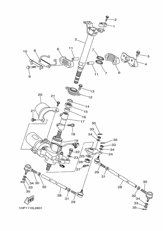 Yamaha 1HP-F38B6-00 Cover, Motor — shown on the Steering parts diagram