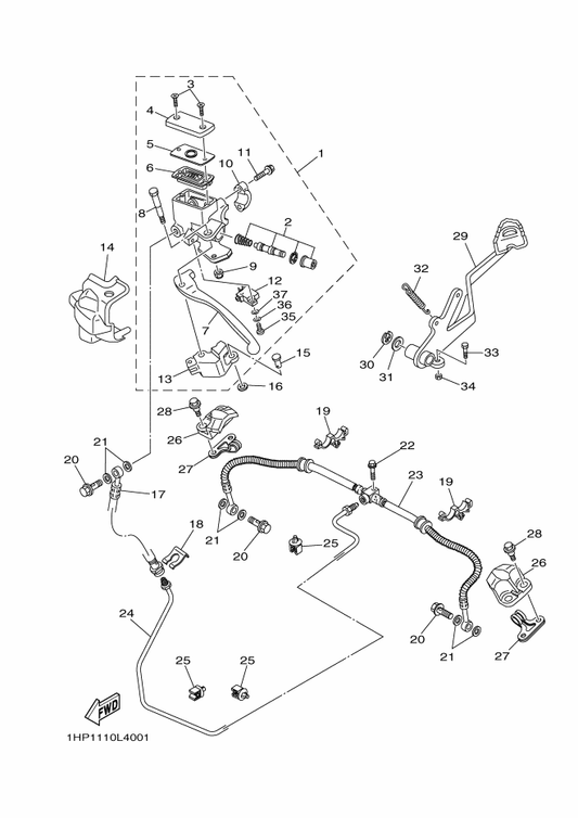 Yamaha 5MV-25867-00 . Bracket, Master Cylinder — shown on the Rear Master Cylinder parts diagram