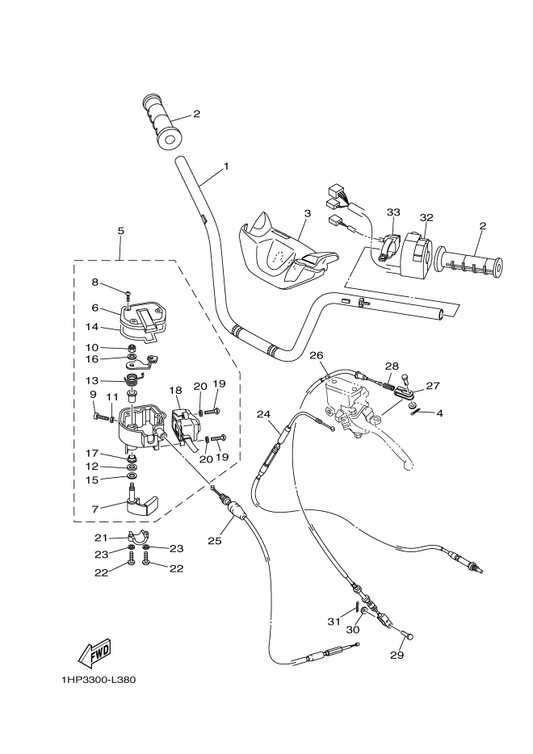 Yamaha 5FU-F6241-10 Grip — shown on the Steering Handle & Cable parts diagram