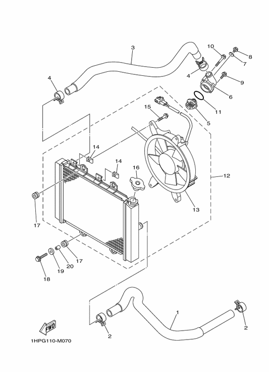 Yamaha B16-E2405-01 . Blower Assy — shown on the Radiator & Hose parts diagram