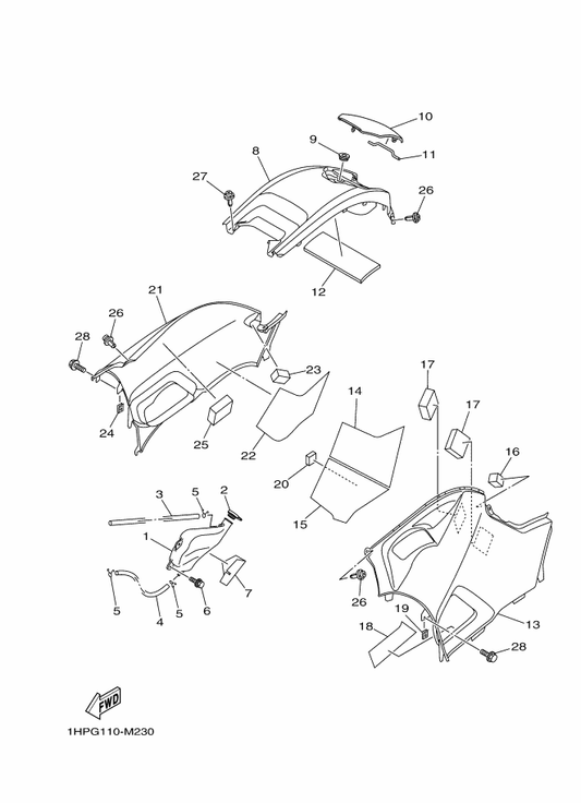 Yamaha 1HP-F1711-30 Cover, Side 1 — shown on the Side Cover parts diagram