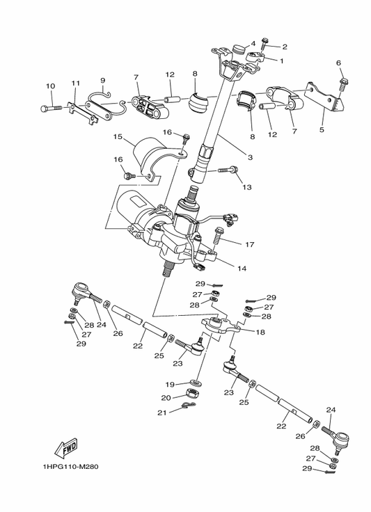 Yamaha 1HP-F3813-10 Column, Steering 2 — shown on the Steering parts diagram