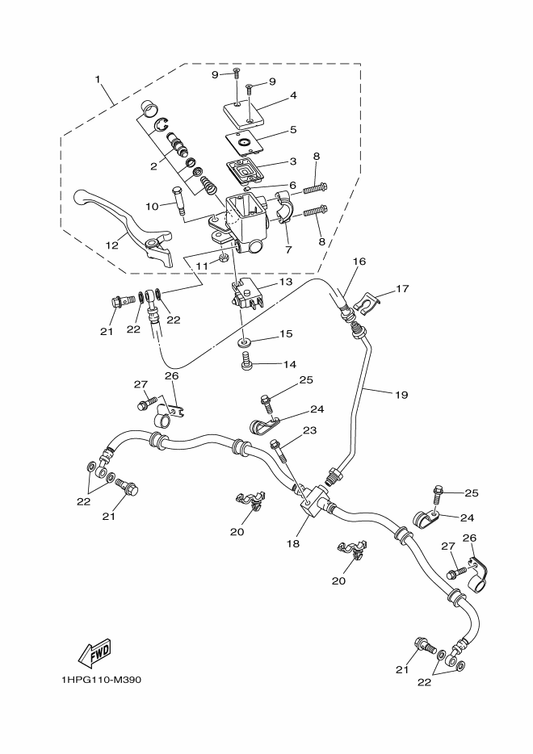 Yamaha 1HP-F5871-00 Pipe, Brake — shown on the Front Master Cylinder parts diagram