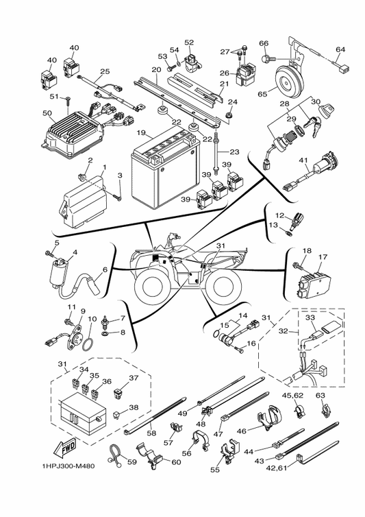 Yamaha 3B4-82133-10 Screw, Fitting — shown on the Electrical 1 parts diagram