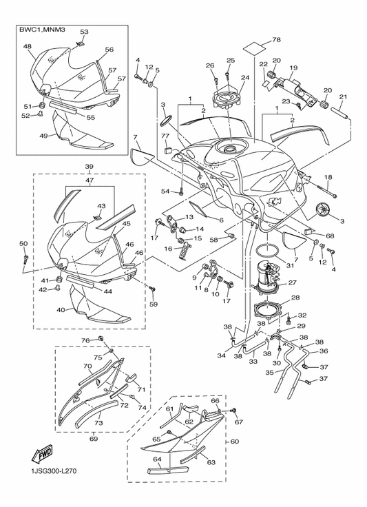 Yamaha 90111-06030 Bolt — shown on the Fuel Tank parts diagram