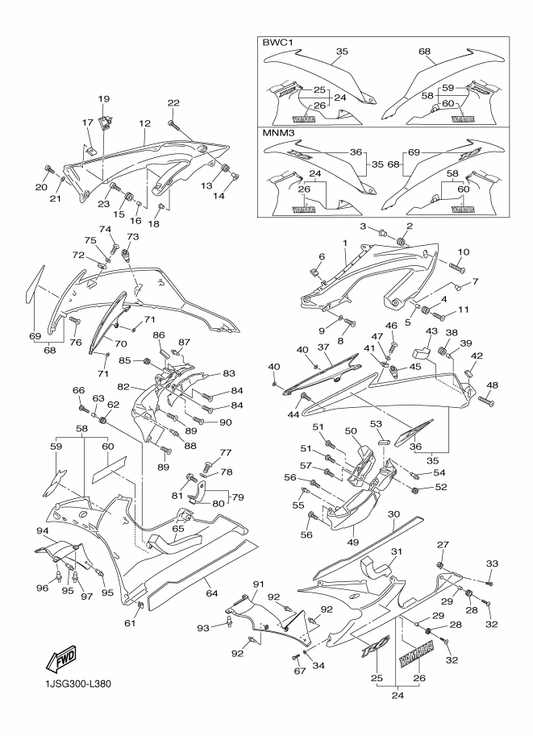 Yamaha 13S-2835U-00-P1 Panel 1 — shown on the Cowling 2 parts diagram