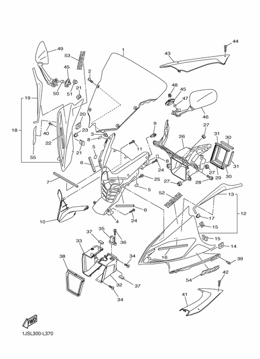 Yamaha 13S-Y280H-00-0X Body, Front Upper 2 — shown on the Cowling 1 parts diagram