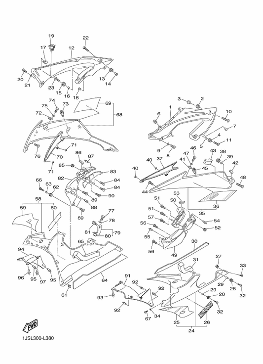 Yamaha 13S-W283U-C0-P1 Panel Assy 1 — shown on the Cowling 2 parts diagram