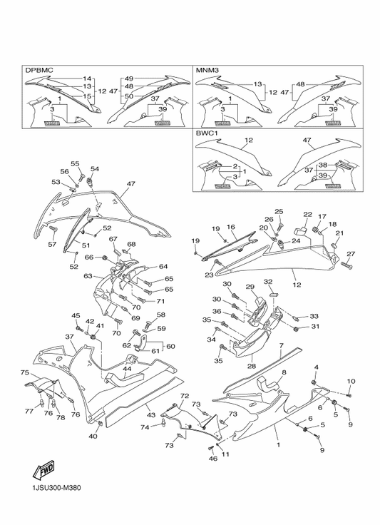 Yamaha 13S-W283U-D0-P0 Panel Assy 1 — shown on the Cowling 2 parts diagram