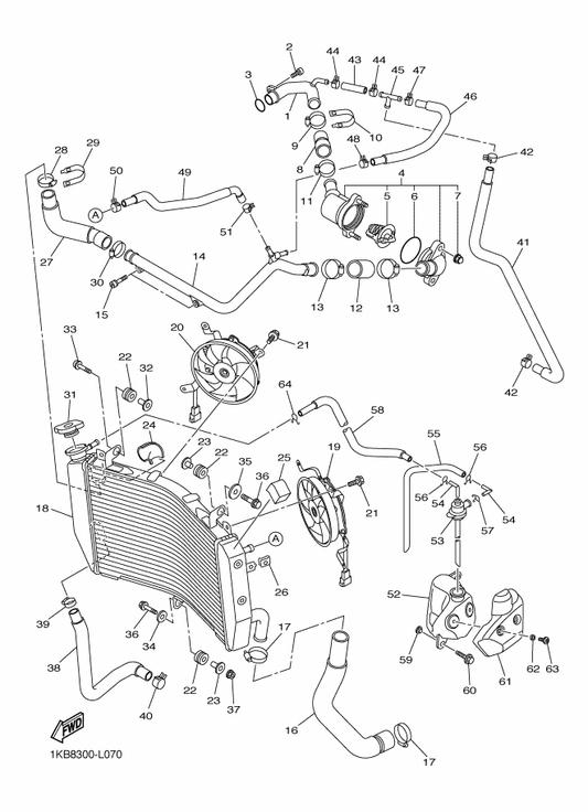 Yamaha 90387-0614M Collar — shown on the Radiator & Hose parts diagram