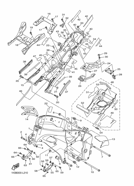 Yamaha 95812-12080 Bolt, Flange — shown on the Frame parts diagram