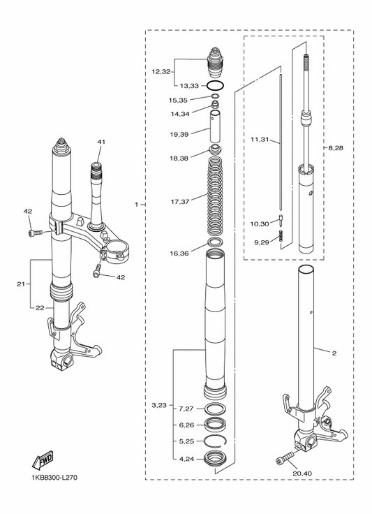 Yamaha 90201-25291 . Washer, Plate — shown on the Front Fork parts diagram