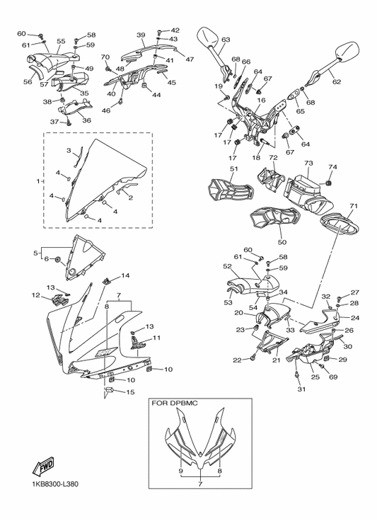 Yamaha 1KB-W283G-00-P0 Body, Front Upper 1 — shown on the Cowling 1 parts diagram