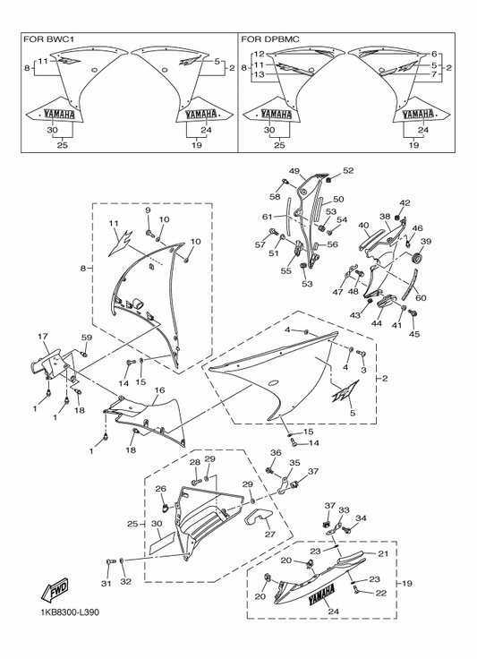 Yamaha 99244-00200 . Emblem, Yamaha — shown on the Cowling 2 parts diagram