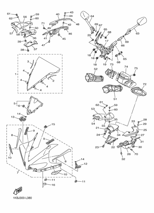 Yamaha 4KN-2836B-20 . Tuning Fork Mark — shown on the Cowling 1 parts diagram