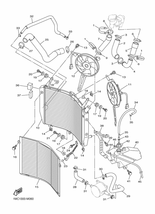 Yamaha 90450-38003 Hose Clamp Assy — shown on the Radiator & Hose parts diagram