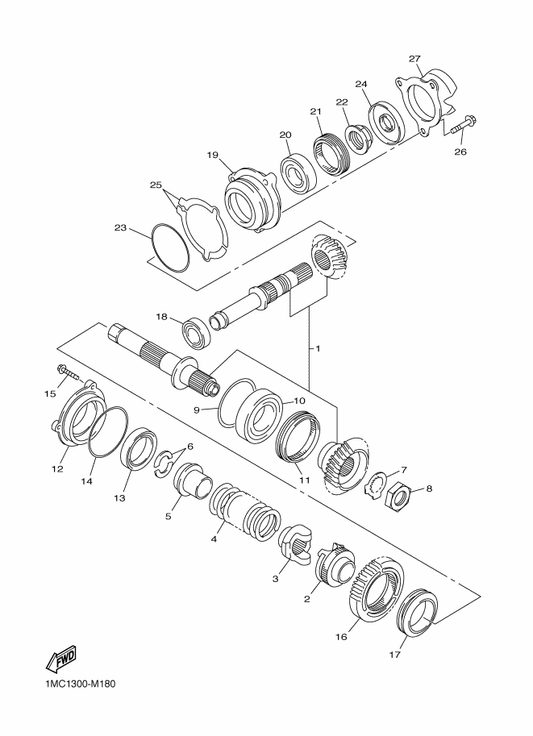 Yamaha 90209-21281 Washer — shown on the Middle Drive Gear parts diagram
