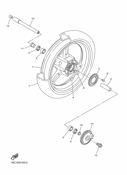 Yamaha 4XV-25117-00 Spacer, Bearing — shown on the Front Wheel parts diagram