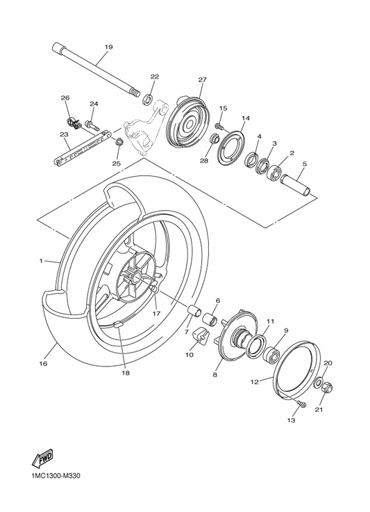 Yamaha 94118-17086 Tire(180/55Zr17M/C 73W) — shown on the Rear Wheel parts diagram