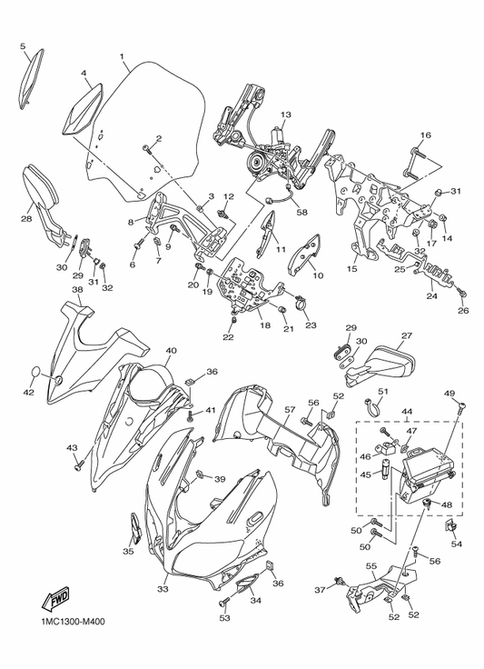 Yamaha 1MC-2843C-00-P0 Cover 6 — shown on the Cowling 1 parts diagram