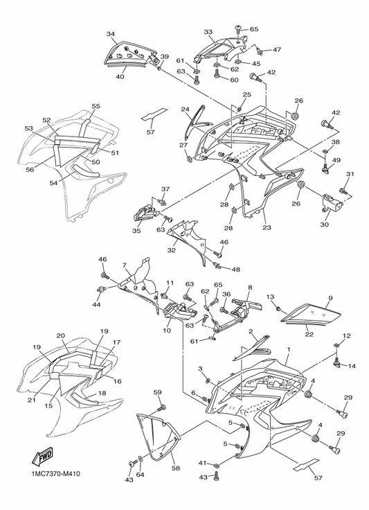 Yamaha 1MC-2835K-00-P1 Body Front Lower 2 — shown on the Cowling 2 parts diagram