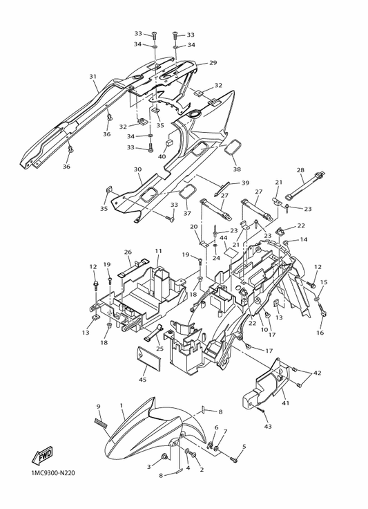 Yamaha 90111-05044 Bolt, Hexagon Socket Button — shown on the Fender parts diagram