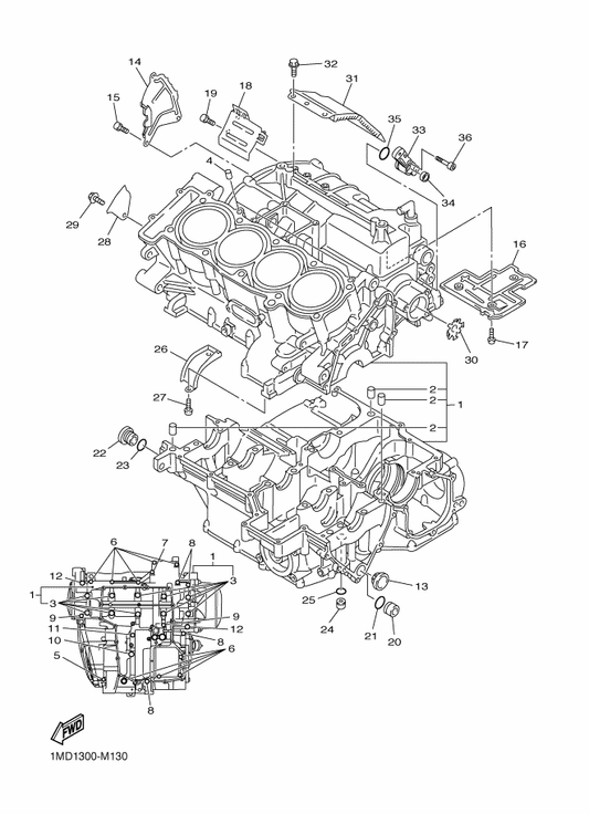 Yamaha 2D2-1547A-00 Base, Sensor — shown on the Crankcase parts diagram
