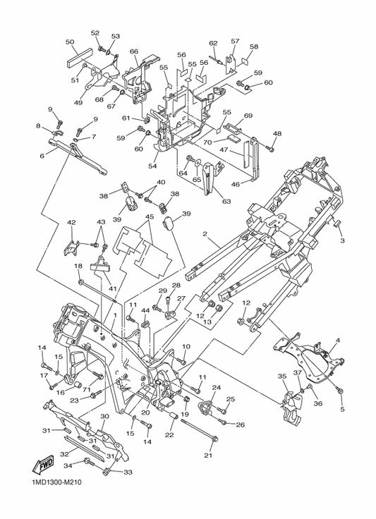 Yamaha 5JW-2113R-11 Bracket, Inner 2 — shown on the Frame parts diagram