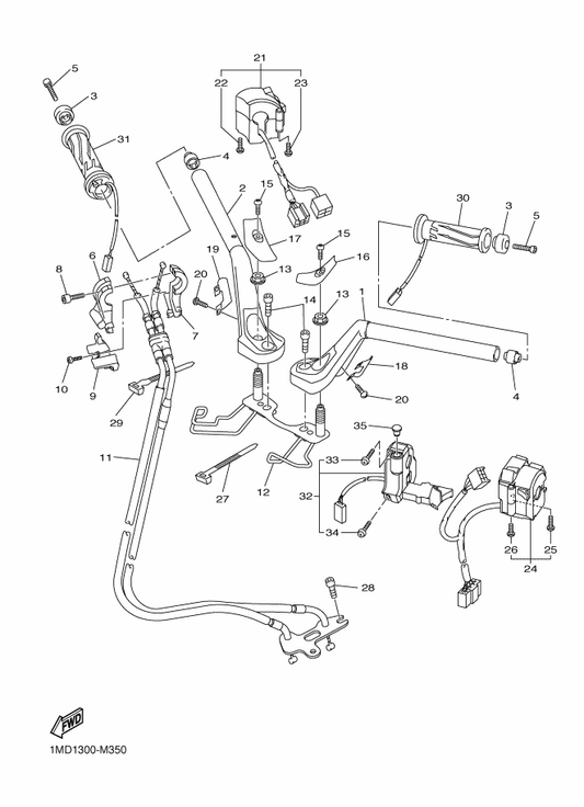 Yamaha 98507-05045 . Screw, Pan Head — shown on the Steering Handle & Cable parts diagram