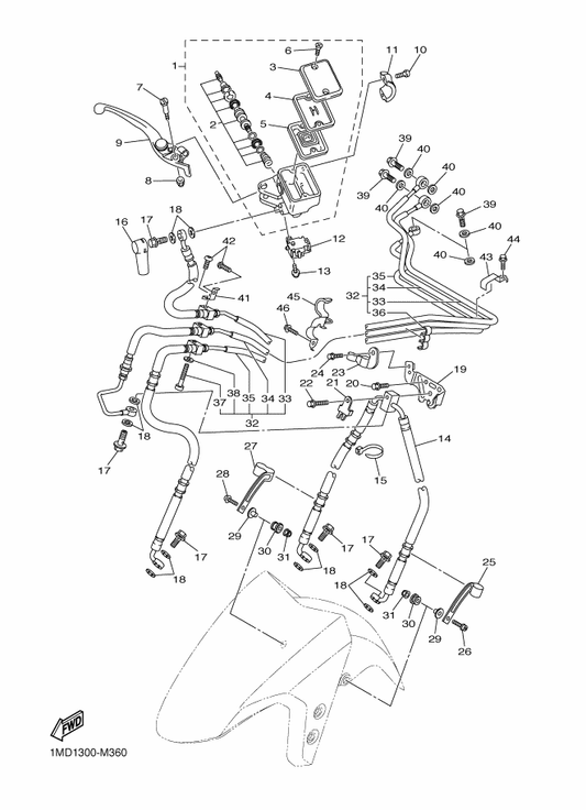 Yamaha 5VS-25843-00 Sleeve, Caliper — shown on the Front Master Cylinder parts diagram