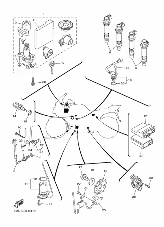 Yamaha 1MD-86510-00 Motor Control Unit Assy — shown on the Electrical 1 parts diagram