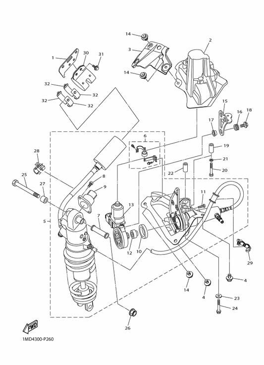 Yamaha 1MD-27333-00 Brkt — shown on the Rear Suspension parts diagram