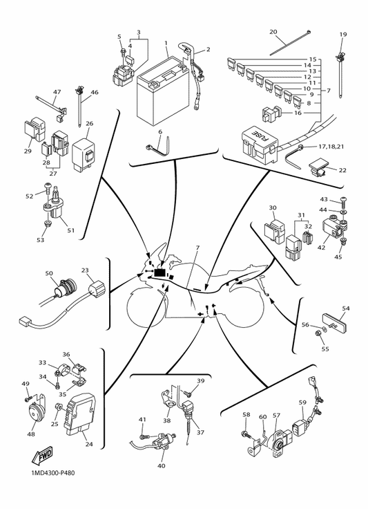 Yamaha 1MD-82590-00 Wire Harness Assy — shown on the Electrical 2 parts diagram