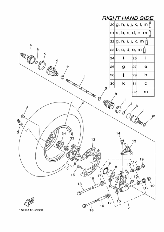 Yamaha 2BG-2518E-10 Shaft — shown on the Rear Wheel 2 parts diagram